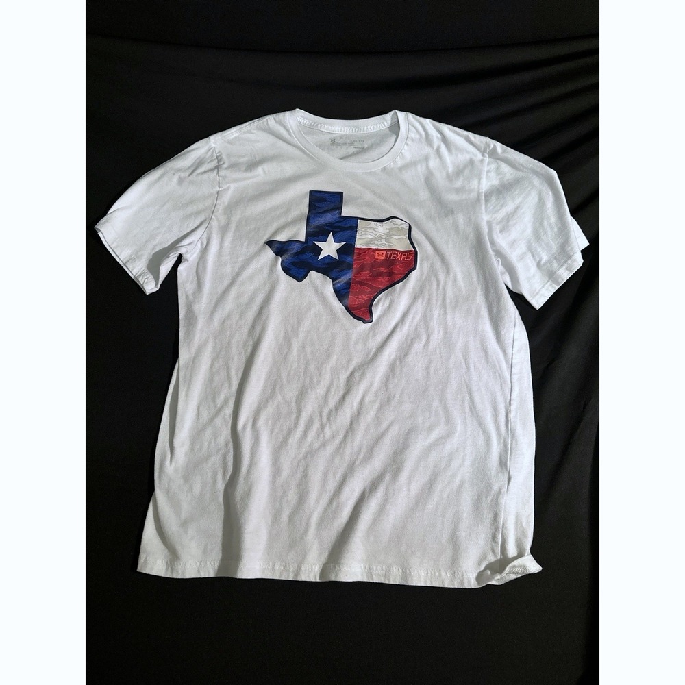 Under Armour HeatGear Texas T Shirt Mens Large White Red Blue Performance Tee